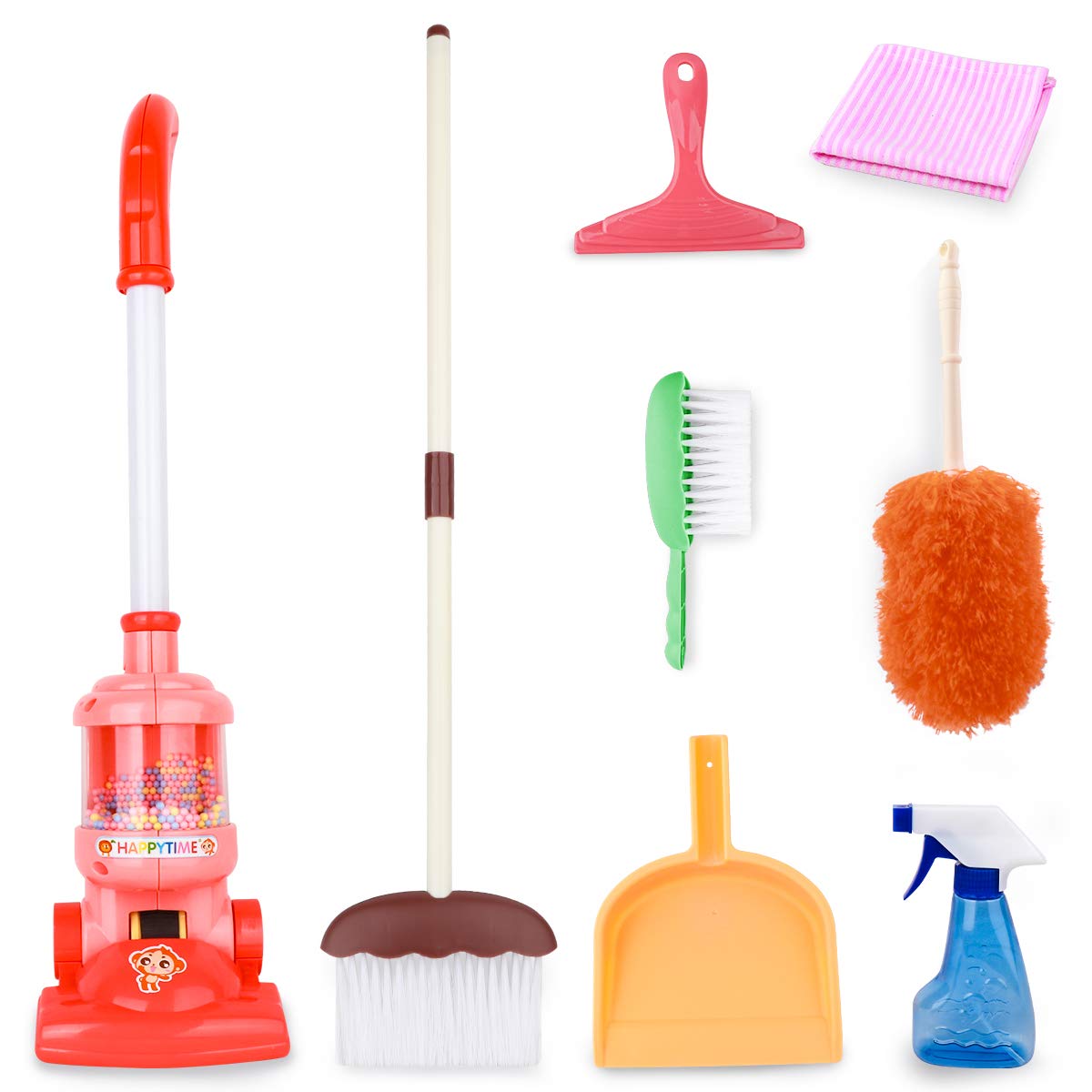 Meland Kids Cleaning Set - 8Pcs Toddler Broom and Cleaning Set with Toy Vacuum Cleaner, Pretend Play Children House Cleaning Toys, Christmas Birthday Gift for Girls Boys