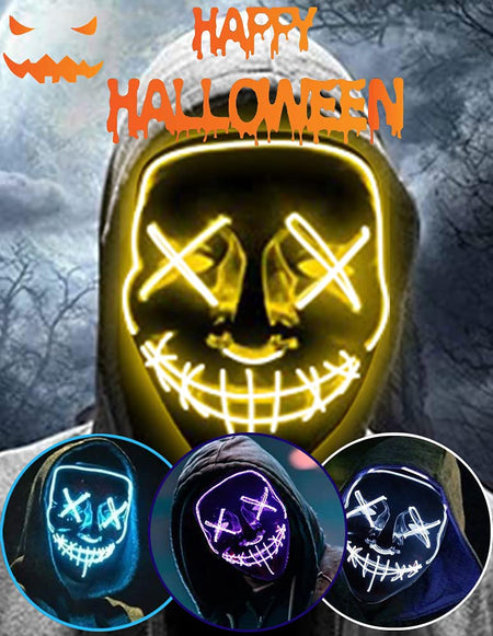 Halloween Led Light Up Mask, Purge Mask, Scary EL Wire Light up Mask Cosplay Led Costume Mask for Halloween, Festival, Party