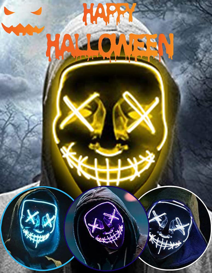 Halloween Led Light Up Mask, Purge Mask, Scary EL Wire Light up Mask Cosplay Led Costume Mask for Halloween, Festival, Party