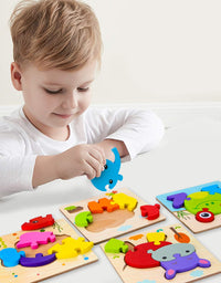 SKYFIELD Wooden Vehicle Puzzles for 1 2 3 Years Old Boys Girls, Toddler Educational Developmental Toys Gift with 6 Vehicle Baby Montessori Color Shapes Learning Puzzles, Great Gift Ideas
