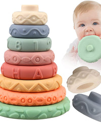 8 Pcs Stacking Rings Soft Toys for Babies 6 12 18 Months 1 Year Old Girls Boys - Toddlers Sensory Educational Montessori Baby Blocks - Infant Newborn Developmental Teething Learning Stacker
