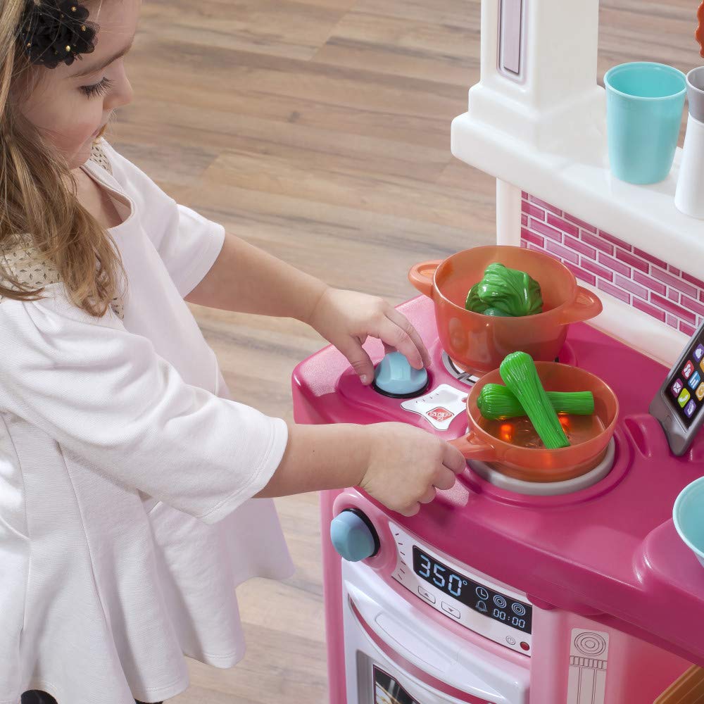 Step2 Fun with Friends Kitchen | Pink Kitchen with Realistic Lights & Sounds |Play Kitchen Set | Pink Kids Kitchen Playset & 45-Pc Kitchen Accessories Set