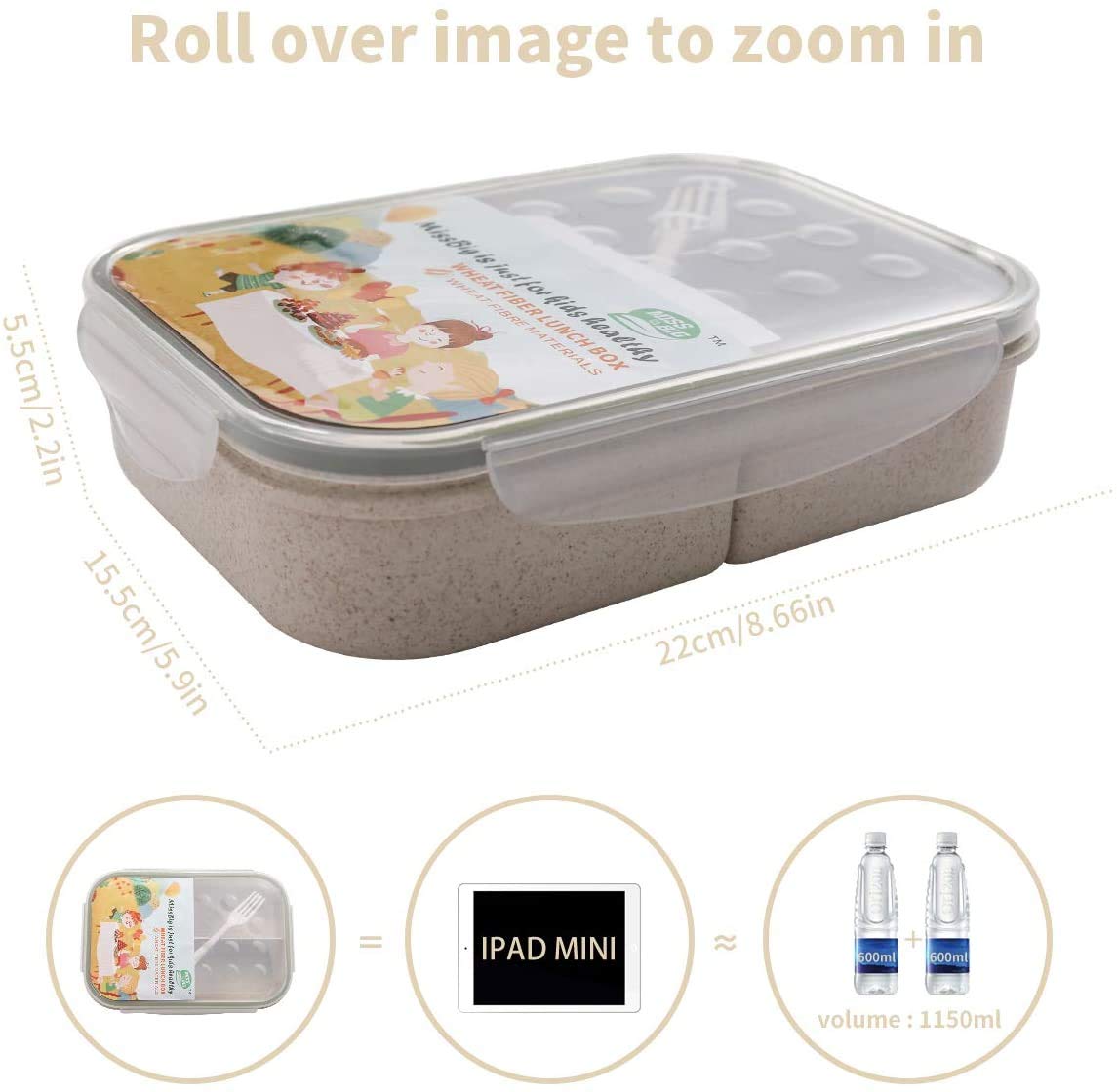 Bento Box,MISS BIG Bento Box for Kids,Ideal Leak Proof Lunch Box Kids,Mom’s Choice Kids Lunch Box, No BPAs and No Chemical Dyes,Microwave and Dishwasher Safe Lunch Containers(White)