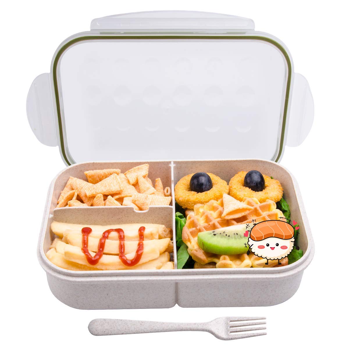 Bento Box,MISS BIG Bento Box for Kids,Ideal Leak Proof Lunch Box Kids,Mom’s Choice Kids Lunch Box, No BPAs and No Chemical Dyes,Microwave and Dishwasher Safe Lunch Containers(White)