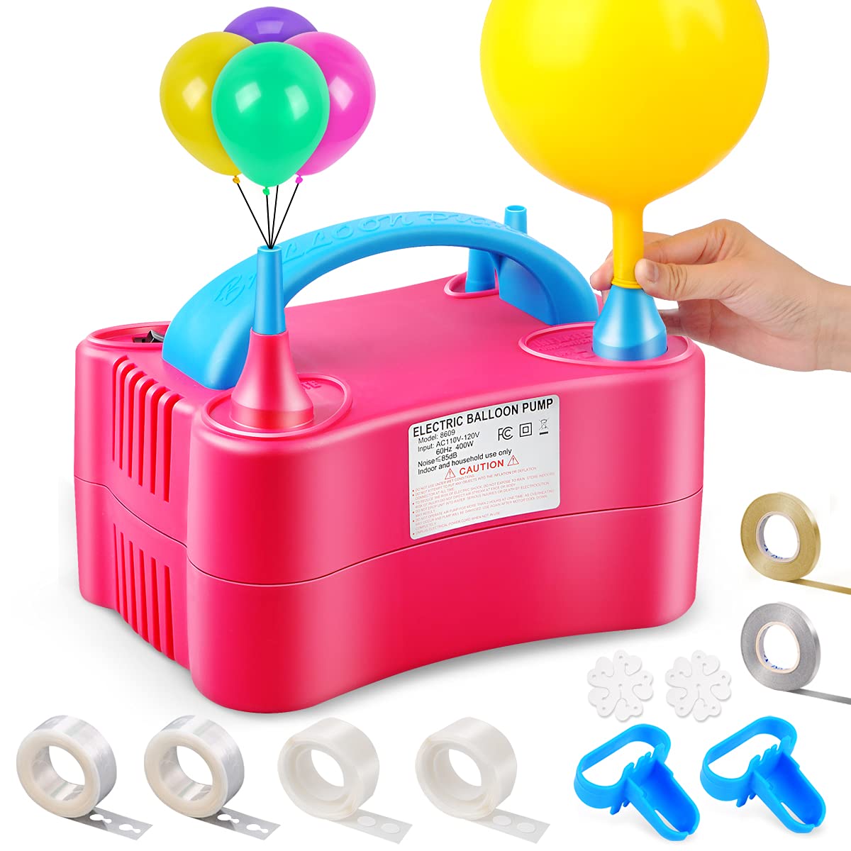 Balloon Pump Electric, Keaibuding Balloon Air Pump Dual Nozzle Balloon Inflator Blower with Balloon Arch Strip Kit for Party Supplies Baby Shower Decorations
