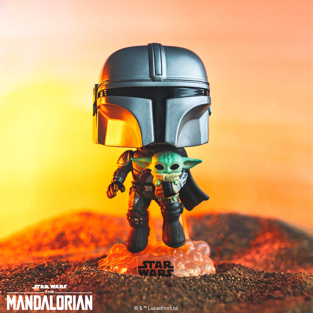Funko Pop! Star Wars: The Mandalorian - Mandalorian Flying with The Child Grey