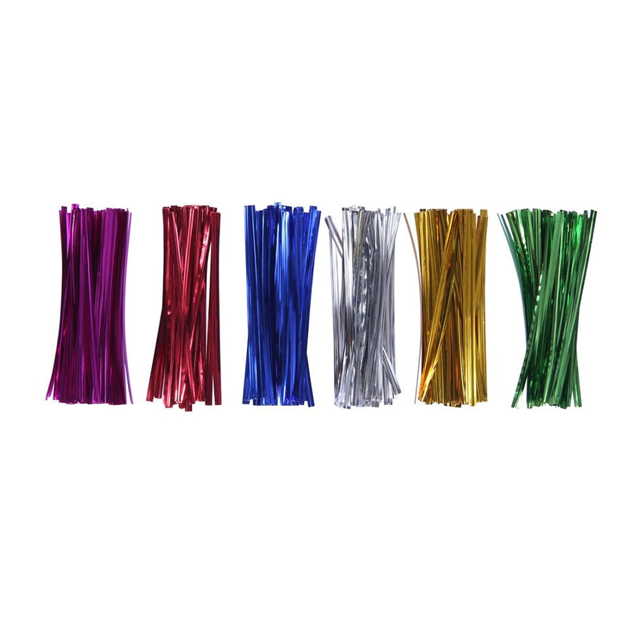 200 Clear Treat Bags 6x9 with 4" Twist Ties 6 Mix Colors - Thick OPP Plastic Bags for Wedding Cookie Birthday Cake Pops Gift Candy Buffet Supplies