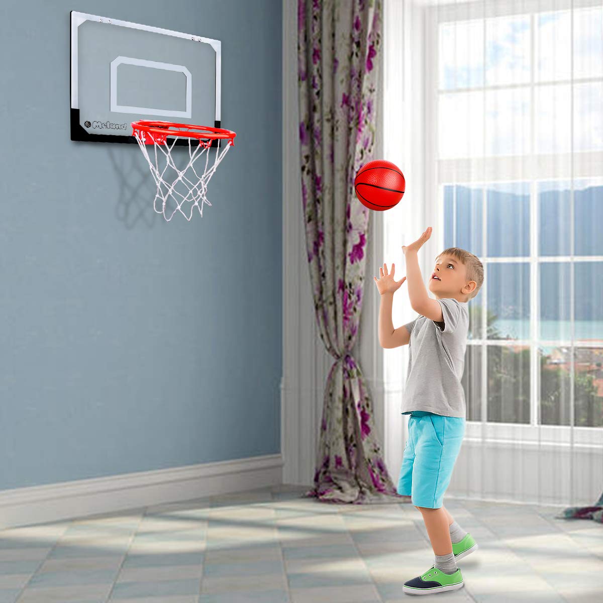 Meland Indoor Mini Basketball Hoop Set for Kids - Basketball Hoop for Door with 4 Balls & Complete Basketball Accessories - Basketball Toy Gifts for Kids Boys Teens