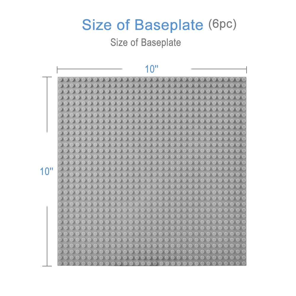 Lekebaby Classic Baseplates Building Base Plates for Building Bricks 100% Compatible with Major Brands-Baseplates 10" x 10", Pack of 6