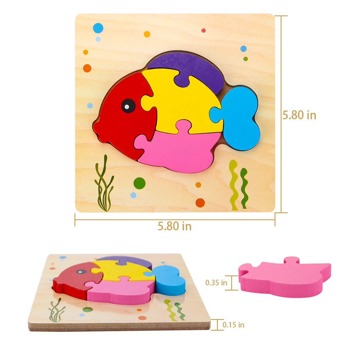 SKYFIELD Wooden Animal Toddler Puzzles for 1 2 3 Years Old Boys & Girls, Baby STEM Educational Toy Gift with 4 Animals Montessori Bright Color Shapes Learning Puzzles,Great Gift Ideas for 1-3