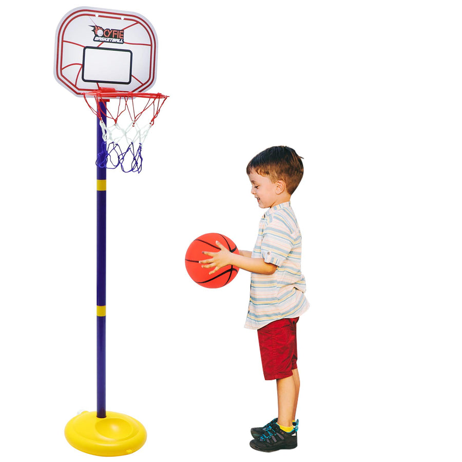 Cyfie Indoor Basketball Hoop for Toddlers Kids, 2.26ft - 3.48ft Stand Adjustable Height Basketball Game Toys with Ball and Pump for Outdoor Outside Sports
