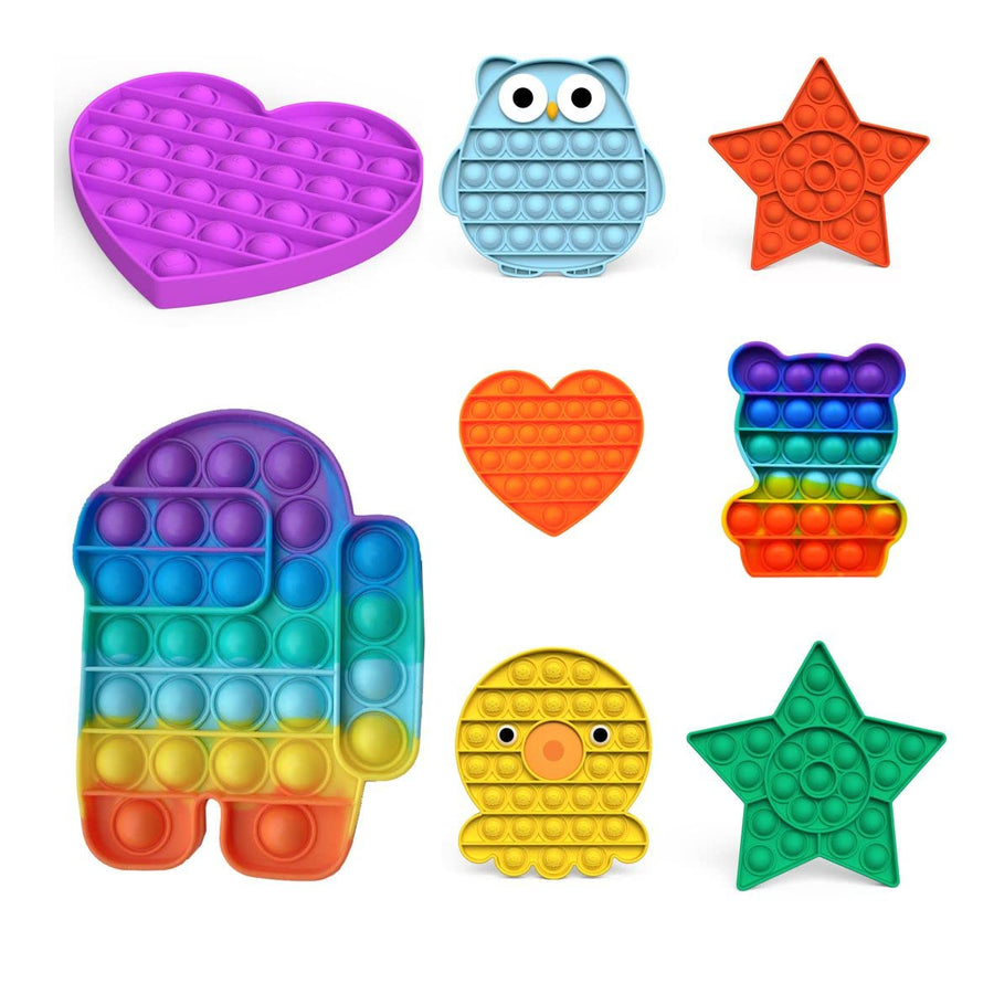 (4 Pack) Fidget Sensory Toy, LEERUI Bubble Popper Squeeze Sensory Toys for Kids Adults, 1PCS-Astronaut,1PCS Heart with Pink Color and 2PCS Random Shape&Color