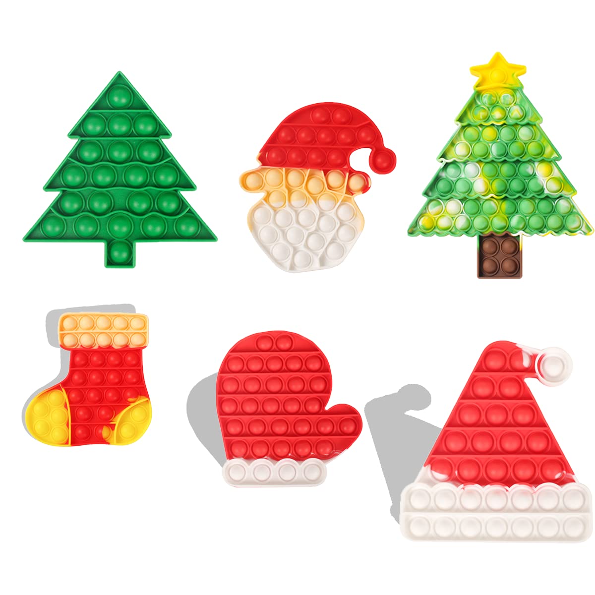 BINGLALA 6Pcs Pop Christmas Push Bubble Sensory Fidget Toys Simple Dimple Fidget Popper Tie Dye Christmas Pop Gift for Kids Christmas Set for Kids Adults (Christmas Set)