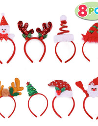 Pack of 8 Christmas Headbands with Different Designs for Christmas and Holiday Parties (ONE Size FIT ALLL) Red
