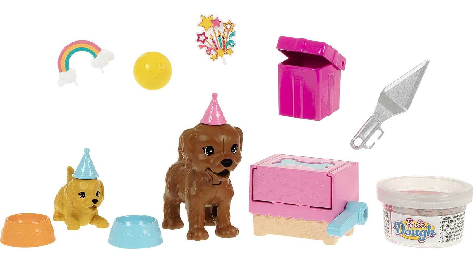 Barbie Doll (11.5-inch Blonde) and Puppy Party Playset with 2 Pet Puppies, Dough, Cake Mold and Accessories, Gift for 3 to 7 Year Olds