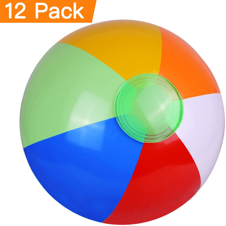 SYZ 12" Beach Balls Bulk - Inflatable Swimming Pool Toys for Kids Birthday Party Supplies Favors Luau Decorations - Blow Up Classic Rainbow Color Beachball Summer Water Games Fun Gifts (12 Pack)