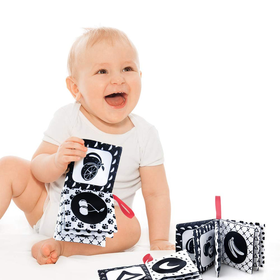 teytoy My First Soft Book, 6 PCS Nontoxic Fabric Baby Cloth Activity Crinkle Soft Black and White Books for Infants Boys and Girls Early Educational Toys Perfect for Baby Shower
