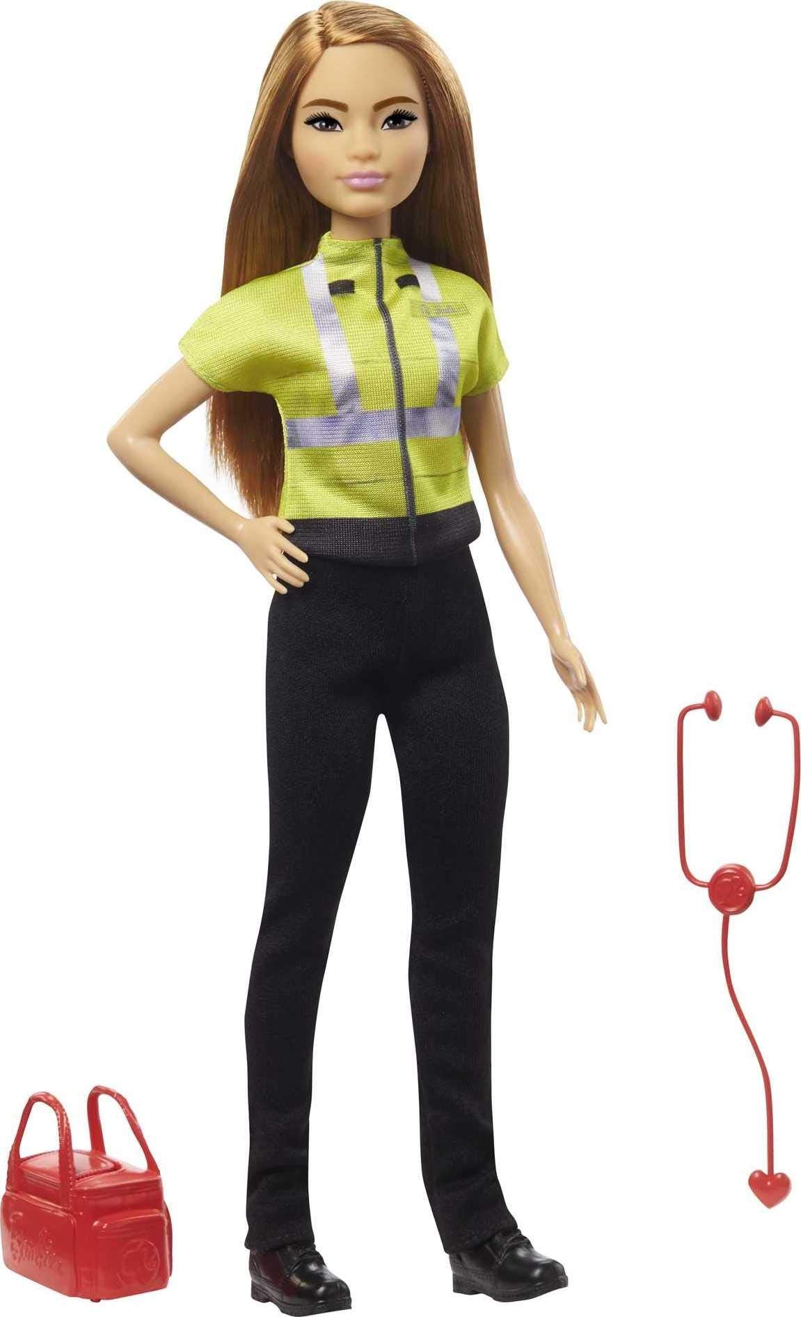 Barbie Paramedic Doll, Petite Brunette (12-in), Role-play Clothing & Accessories: Stethoscope, Medical Bag, Great Toy Gift for Ages 3 Years Old & Up