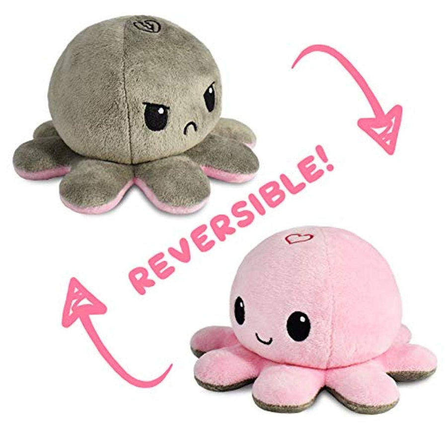 TeeTurtle | The Original Reversible Octopus Plushie | Patented Design | Light Pink + Light Blue | Happy + Angry | Show your mood without saying a word!