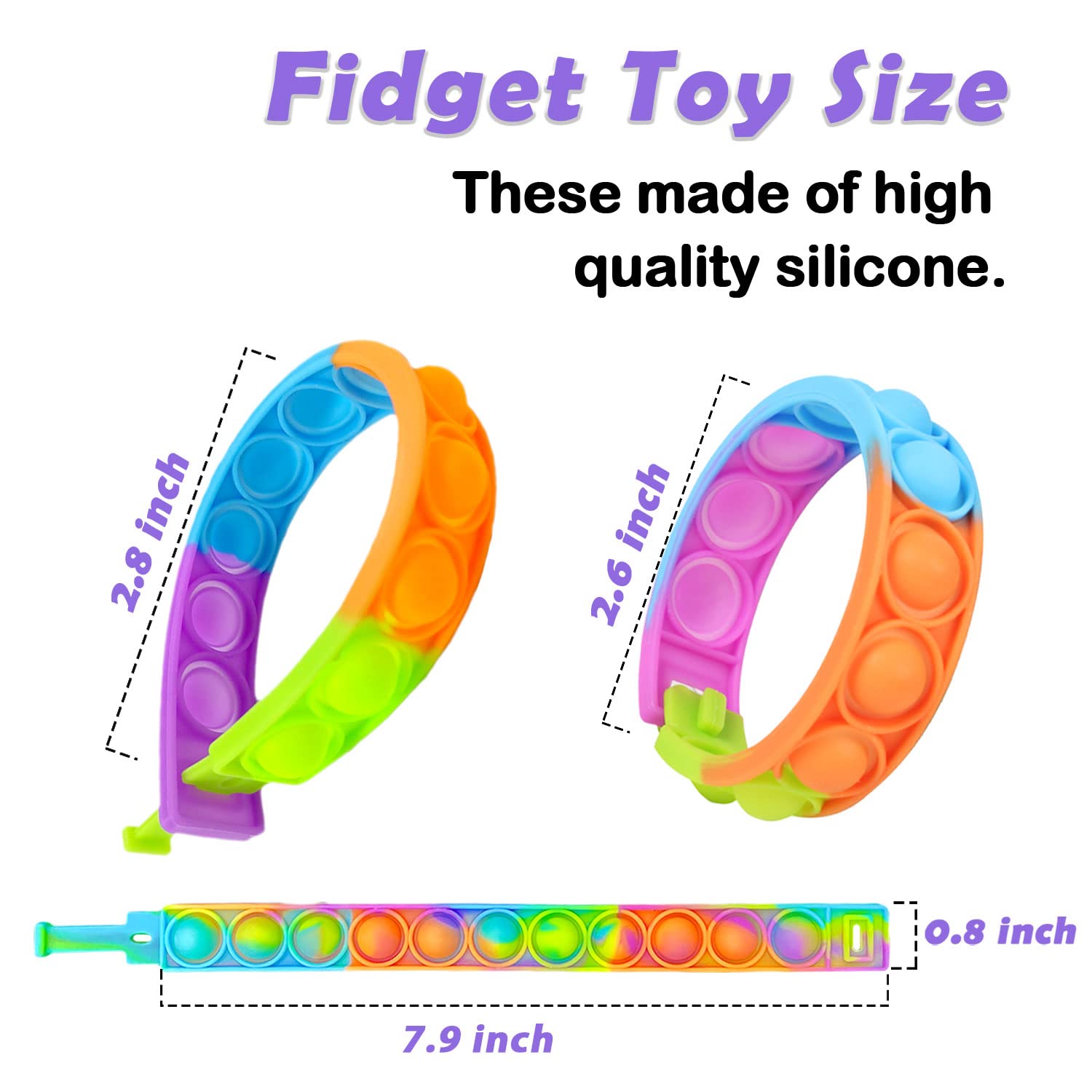 Pop Bracelet, Fidget Popper Bracelet Pack Wearable, Silicone Pop Watch Help Kids Adults with Autistic & ADHD, Washable Bubble Pop Bracelet As Great Gift for Anti-Anxiety, 6 Pack