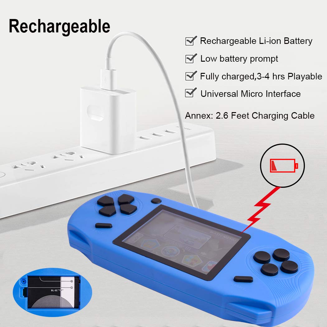 Beijue 16 Bit Handheld Games for Kids Adults 3.0'' Large Screen Preloaded 100 HD Classic Retro Video Games no Need WiFi USB Rechargeable Seniors Electronic Game Player Birthday Xmas Present (Blue)