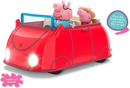 Peppa Pig Lights & Sounds Family Fun Car Vehicle Playset, 3 Pieces - Includes Interactive Red Car with Peppa and Daddy Pig Figures - Toy Gift for Kids - Ages 2+