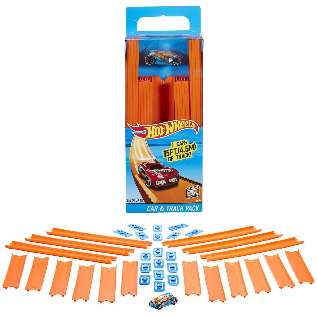 Hot Wheels Track Builder Straight Track with Car 15 Feet [Styles May Vary]