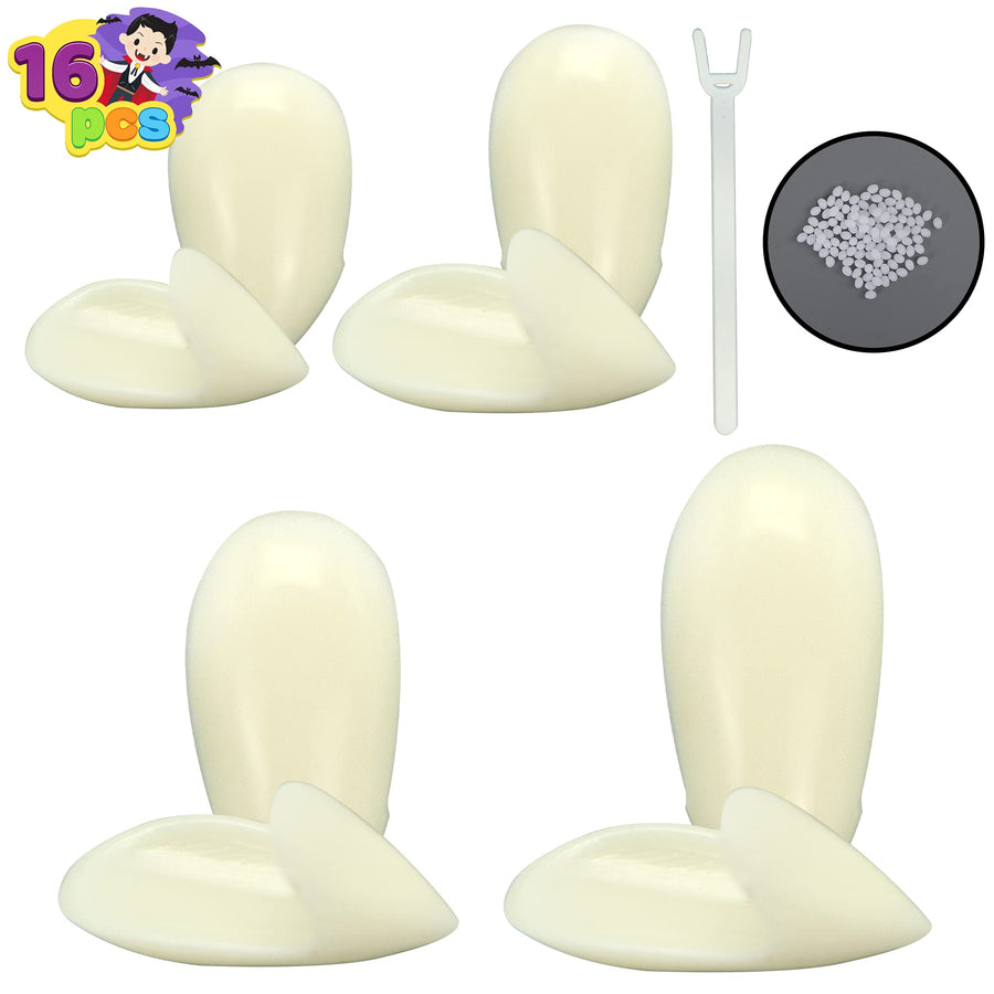 16 Pairs Vampire Fangs fake Teeth 4 sizes for Halloween Cosplay kids and adults Prop Decoration Vampire Tooth White Horror 13mm, 15mm, 17mm, 19mm False Teeth - 4 Sizes Dress Up Accessories