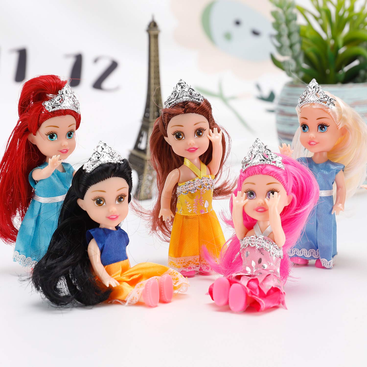 Liberty Imports 6 PCs Miniature Pocket Princess Dolls with Dresses Girls Play Set Collection (4.5-Inches)