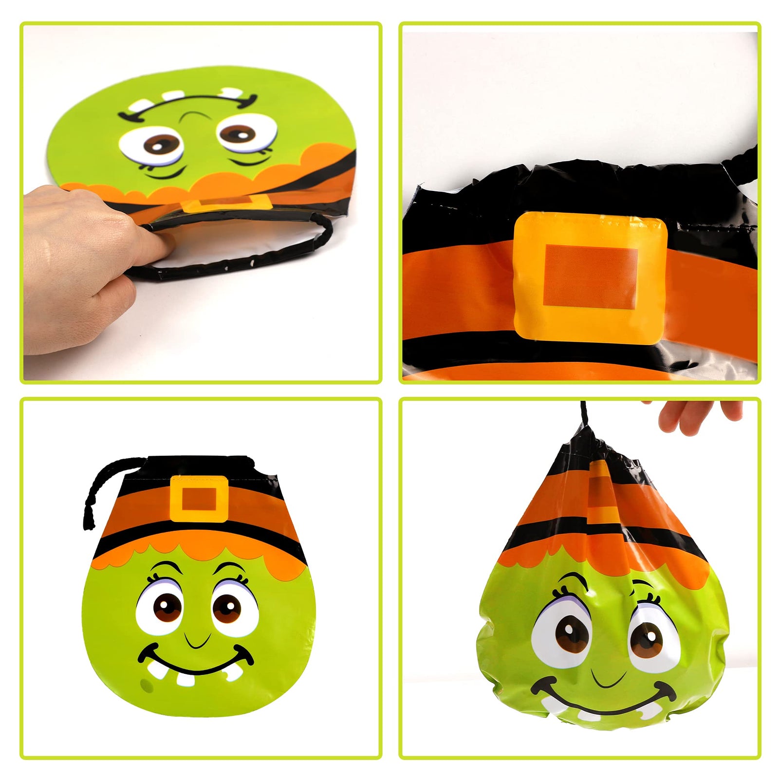 JOYIN 60 Pack Halloween Monster Drawstring Goody Bags for Halloween Trick or Treat Bags, Halloween Party Favors and Supplies, Plastic Goodie Bags for Candy