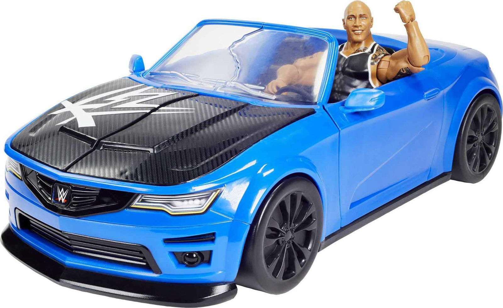 WWE Wrekkin’ Slam-Mobile Vehicle (13-in / 33.02-cm) with Rolling Wheels and 8 Breakable Parts & 6-in / 15.24-cm The Rock Basic Action Figure, Gift for Ages 6 Years Old & Up [Amazon Exclusive]