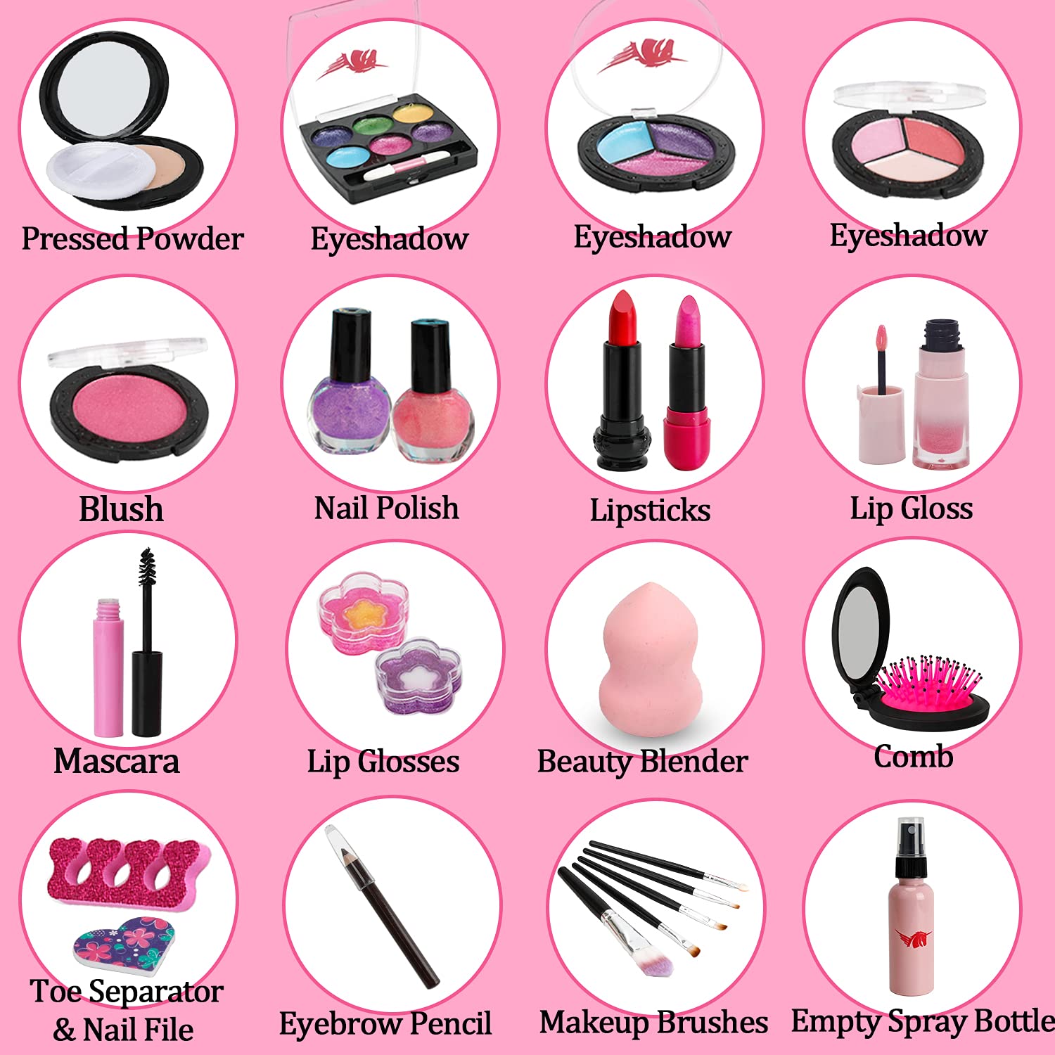 Kids Washable Makeup Girls Toys - Real Make Up Set Washable Make up Kit for Toddler Kids Girl Children Princess Pretend Play Christmas Birthday Gift Toys for Girl Aged 3 4 5 6