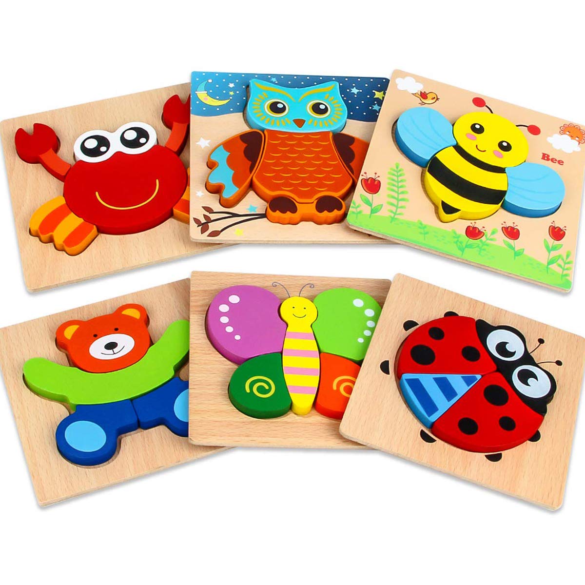 Dreampark Wooden Jigsaw Puzzles, 6 Pack Animal Puzzles for Toddlers Kids 1 2 3 Years Old Educational Toys for Boys and Girls