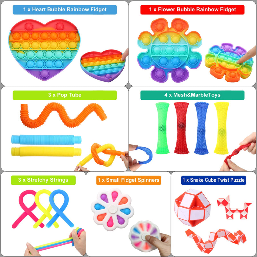Fidget Pack, 35pcs Fidget Toys Set with Popping Fidget Sensory Toys for Kids and Adults Simple Fidget Stress Relief Kit Gift for Party Classroom Christmas Stocking