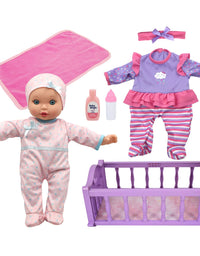 Baby Magic Crib Time Fun (6556), 12” Soft body baby doll, 6 different baby sounds, molded crib, accessories and bonus outfit. Age 2+, Caucasian [Amazon Exclusive]
