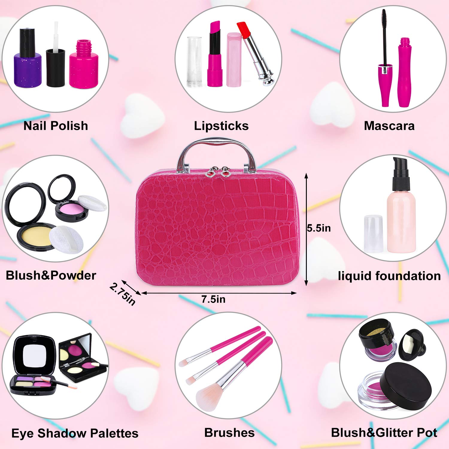 Tepsmigo Pretend Makeup Kit for Girls, Kids Pretend Play Makeup Set - with Cosmetic Bag for Birthday Christmas, Toy Makeup Set for Toddler, Little Girls Age 3+(Not Real Makeup)