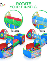 5pc Kids Ball Pit Tents and Tunnels, Toddler Jungle Gym Play Tent with Play Crawl Tunnel Toy, for Boys babies infants Children, Indoor Outdoor Gift, Target Game w/ 4 Dart Balls
