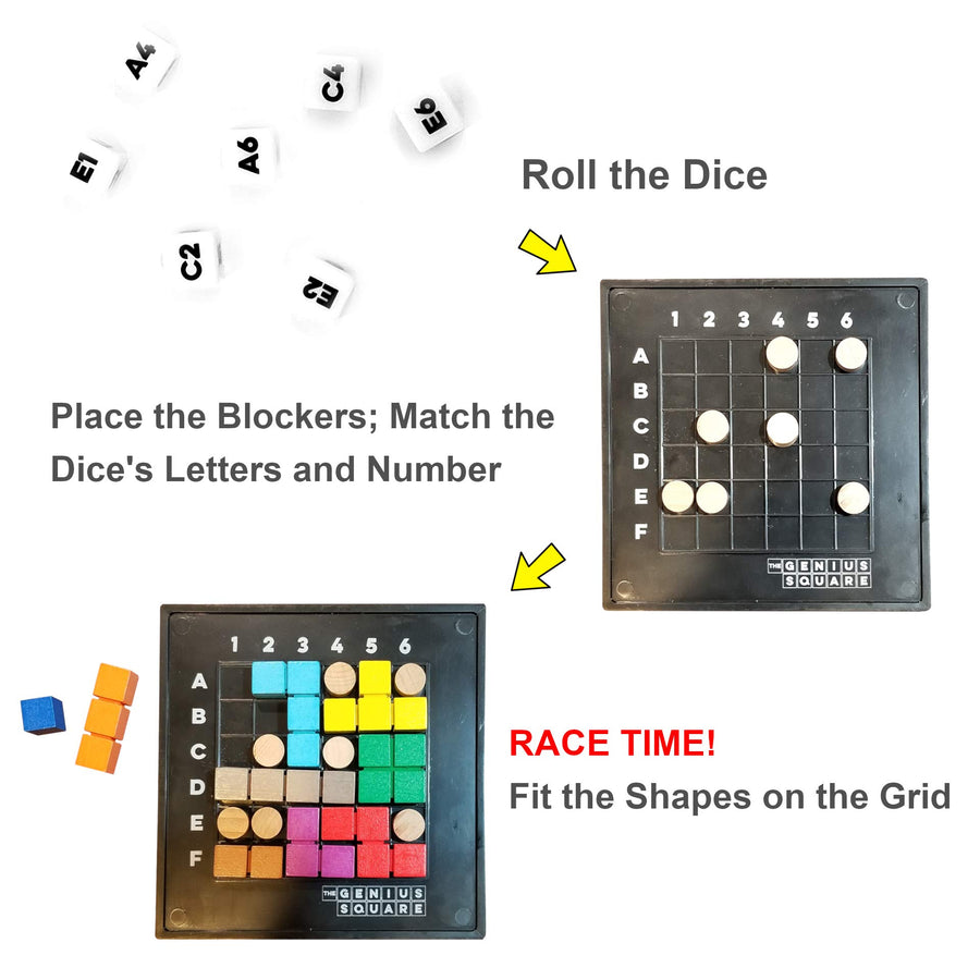 The Genius Square – Game of The Year Award Winner! 60000+ Solutions STEM Puzzle Game! Roll The Dice & Race Your Opponent to Fill The Grid by Using Different Shapes! Promotes Problem Solving Training