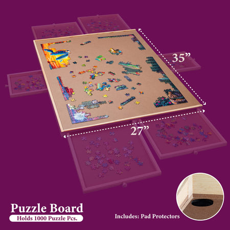 1500 Piece Wooden Jigsaw Puzzle Table - 6 Drawers, Puzzle Board | 27” X 35” Jigsaw Puzzle Board Portable - Portable Puzzle Table | for Adults and Kids