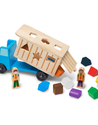 Melissa & Doug Shape-Sorting Wooden Dump Truck Toy With 9 Colorful Shapes and 2 Play Figures
