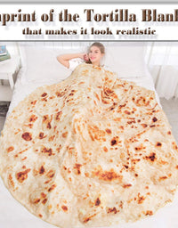 mermaker Burritos Tortilla Blanket 2.0 Double Sided 71 inches for Adult and Kids, Giant Funny Realistic Food Throw Blankets, 285 GSM Novelty Soft Flannel Taco Blanket (Yellow Blanket-Double Sided)
