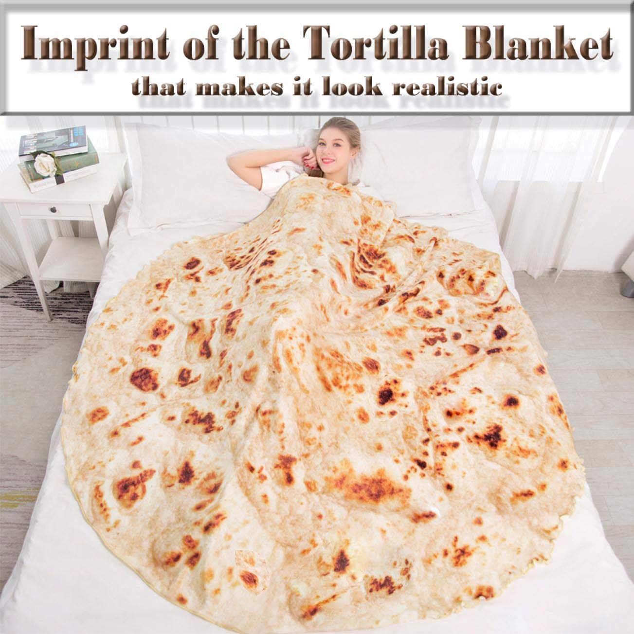 mermaker Burritos Tortilla Blanket 2.0 Double Sided 71 inches for Adult and Kids, Giant Funny Realistic Food Throw Blankets, 285 GSM Novelty Soft Flannel Taco Blanket (Yellow Blanket-Double Sided)