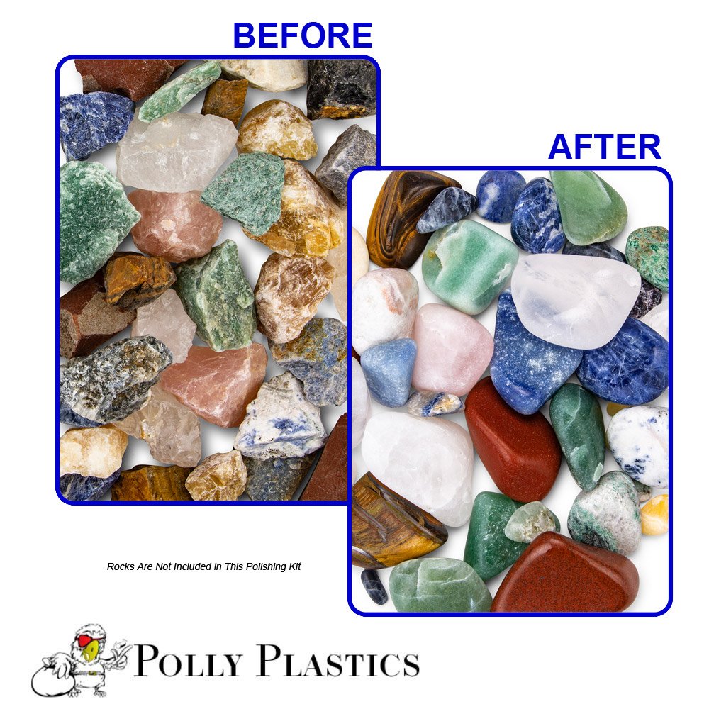 Rock Tumbler Grit Kit and Ceramic Tumbling Filler Media | Polly Plastics (4.5 Pounds Total Weight)