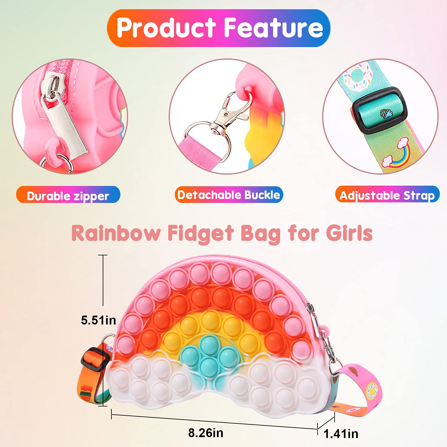 UOYHXQ Pop Purse Fidget Toy for Girls, Rainbow Cloud Pop Shoulder Bag Fidget Purse, Christmas Pop Fidget Toys Bag School Supplies, Sensory Stress Relief Crossbody Handbag Party Fidgets Gifts for Girls