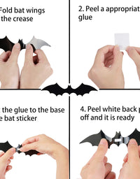 DIYASY Bats Wall Decor,120 Pcs 3D Bat Halloween Decoration Stickers for Home Decor 4 Size Waterproof Black Spooky Bats for Room Decor
