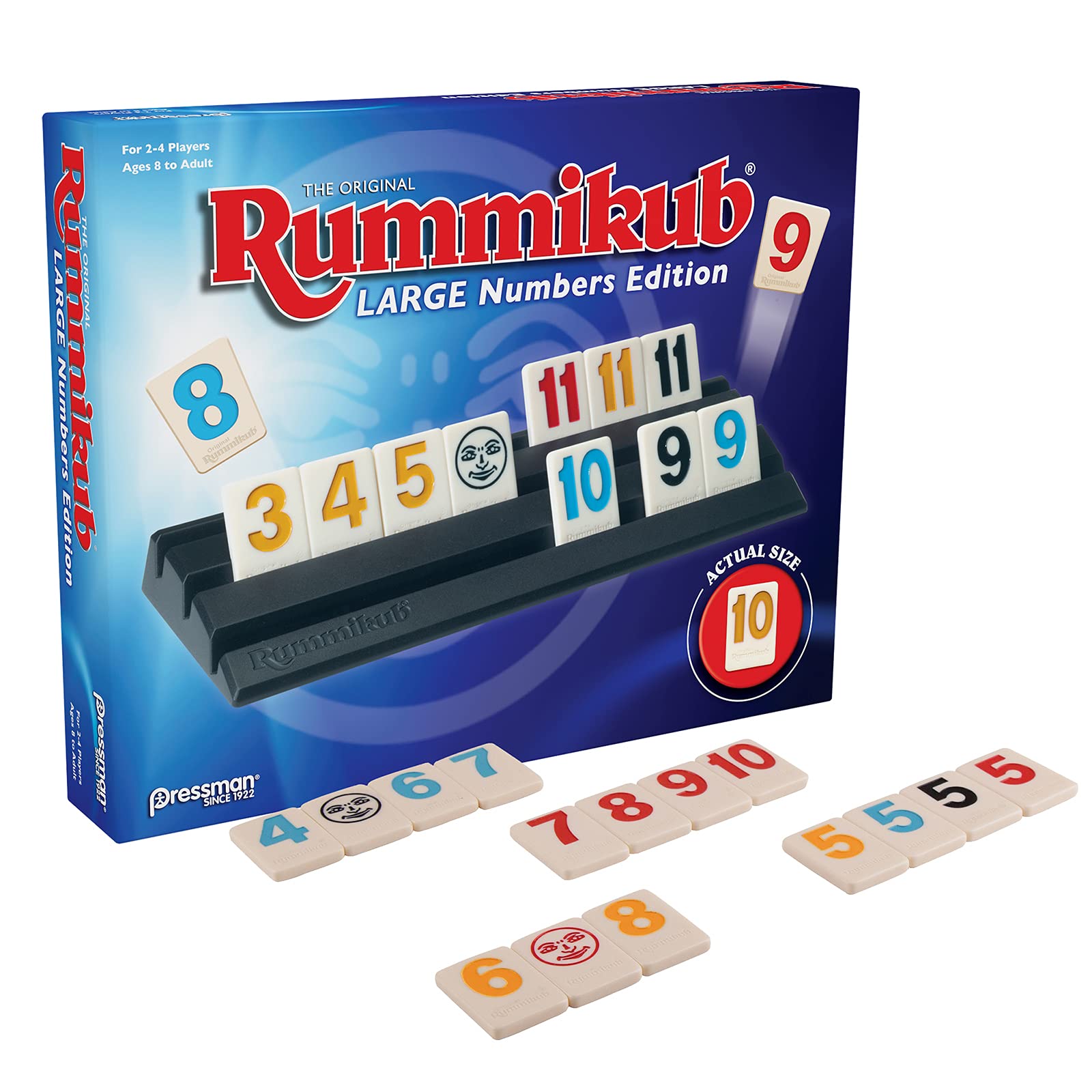 Pressman Rummikub Large Numbers Edition - The Original Rummy Tile Game Blue, 5"