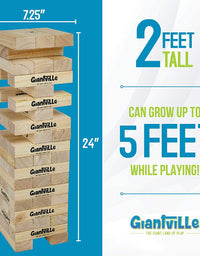 Giant Tumbling Timber Toy - Jumbo JR. Wooden Blocks Floor Game for Kids and Adults, 56 Pieces, Premium Pine Wood, Carry Bag - Grows from 2-feet to Over 4-feet While Playing, Life Size Yard Tower Game
