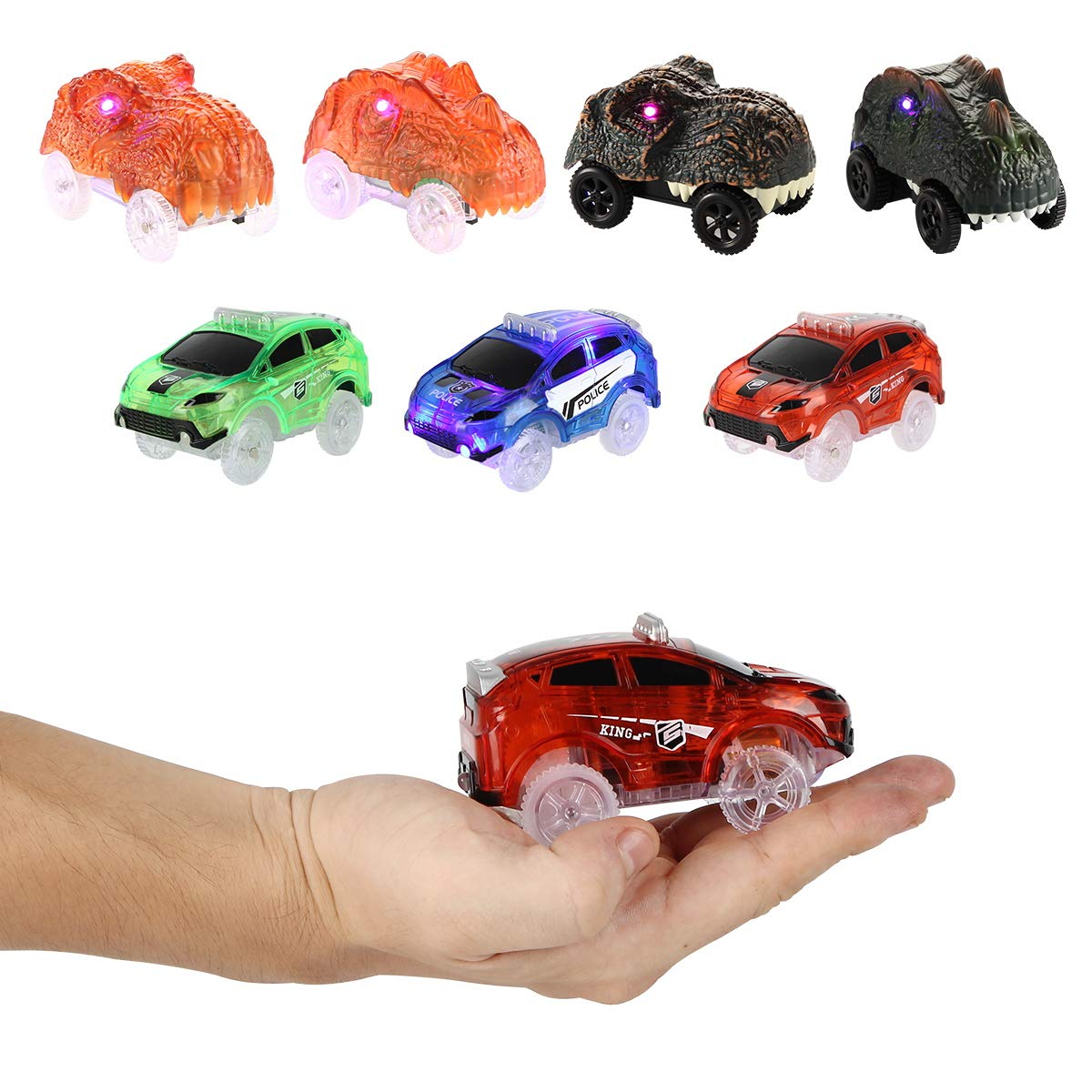 Tracks Cars Replacement only, Toy Cars for Most Tracks Glow in The Dark, Racing Car Track Accessories with 5 Flashing LED Lights, Compatible with Most Tracks for Kids Boys and Girls(3pack)