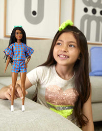 Barbie Fashionistas Doll # 172 , Heart Print Matching Top & Shorts & Twisted Hairstyle Toy for Kids 3 to 8 Years Old

