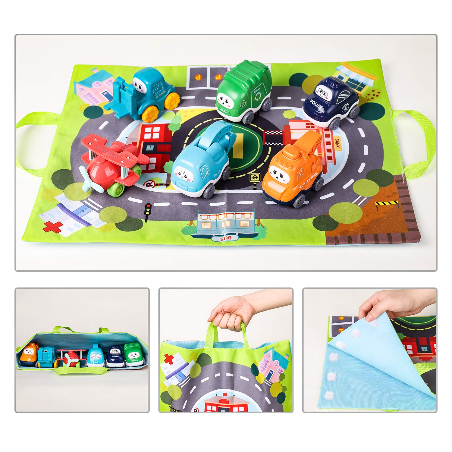 ALASOU 2021 Edition Baby Truck car Toy Sets and playmat/Storage Bag for Toddler | Baby Toys 12 - 18 Months | Toys for 1 2 3 Year Old boy| Birthday Gifts for Infant Toddlers(6 Sets)